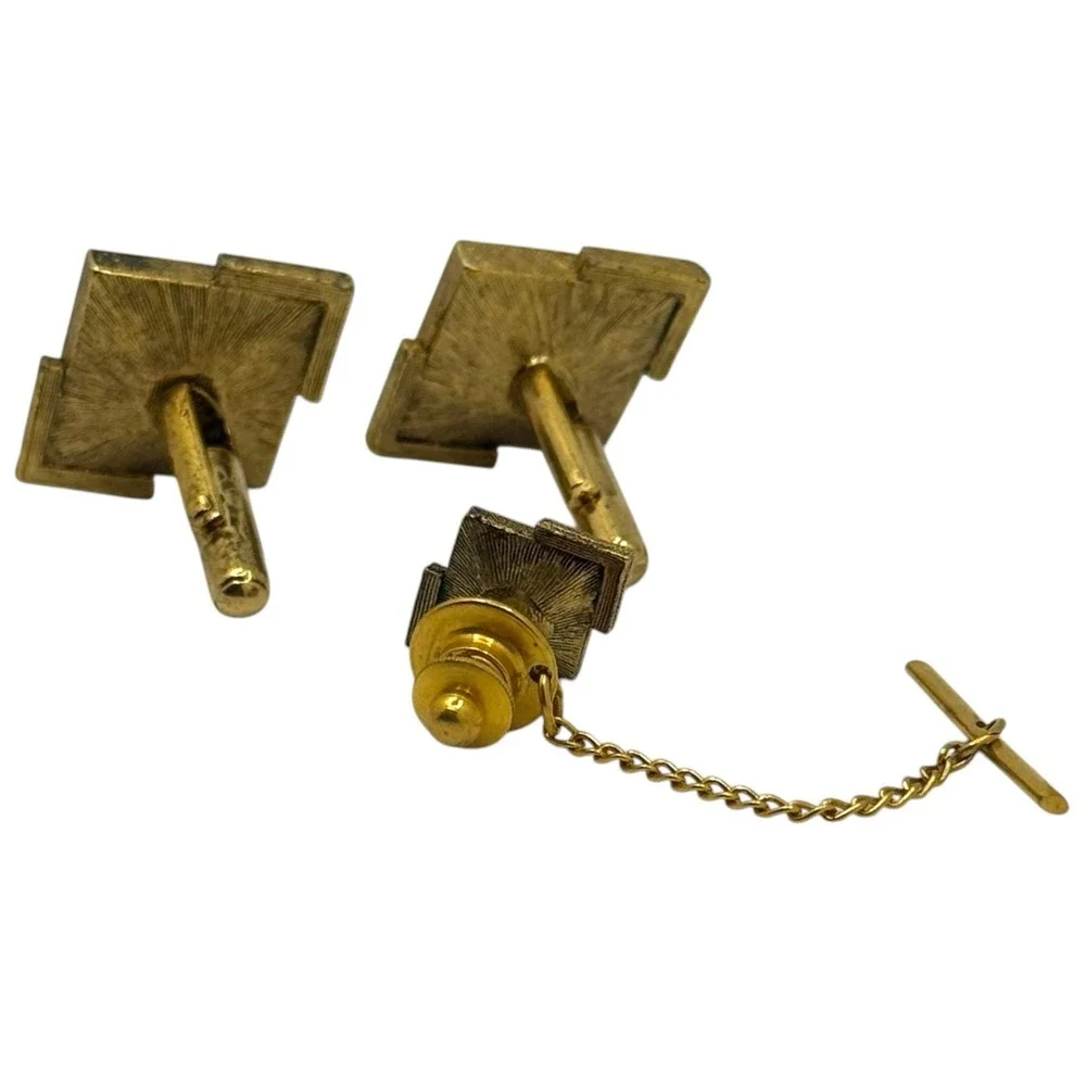 Vintage Watermelon Rivoli Rhinestone Gold Tone Cufflinks‎ Artsy Eclectic Retro